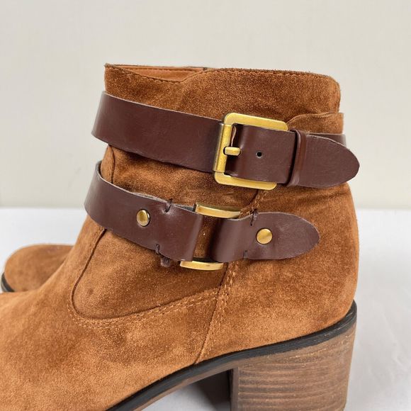 Franco Sarto A-Linden2 Brown Suede Zip Ankle‎ Strap Boots Booties Womens 7.5 M - Picture 5 of 8